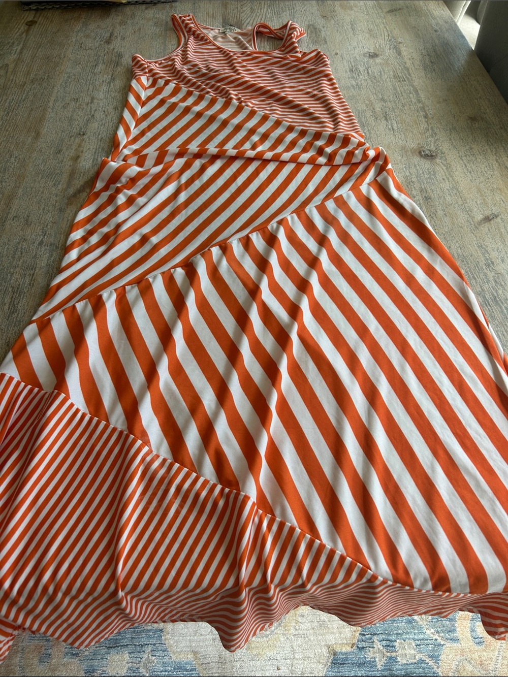 Magic Orange and White Diagonal Stripe Maxi Skirt